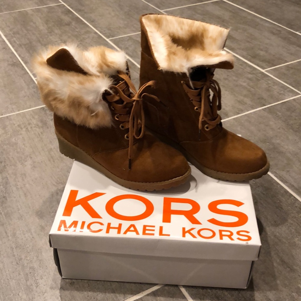 Suede Michael Kors faux fur wedge boots